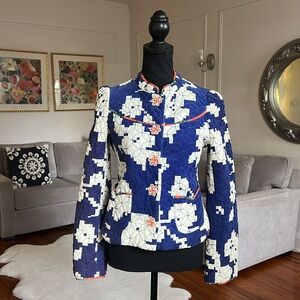 ANTHROPOLOGIE Elevenses Asian Inspired Quilted Blue Abstract Floral Jacket NWT